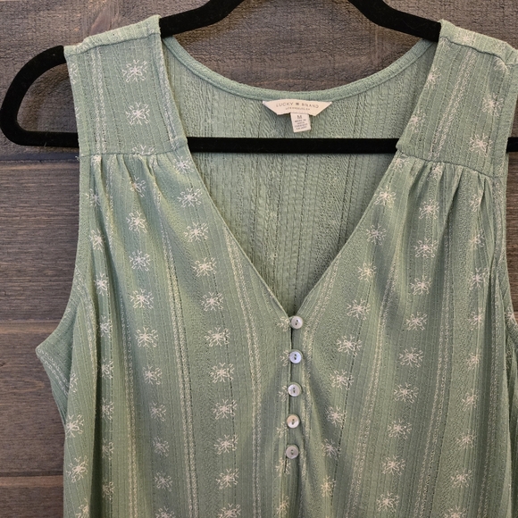 LUCKY BRAND Green & White Floral Printed Sleeveless Top - Size Medium - Picture 2 of 9